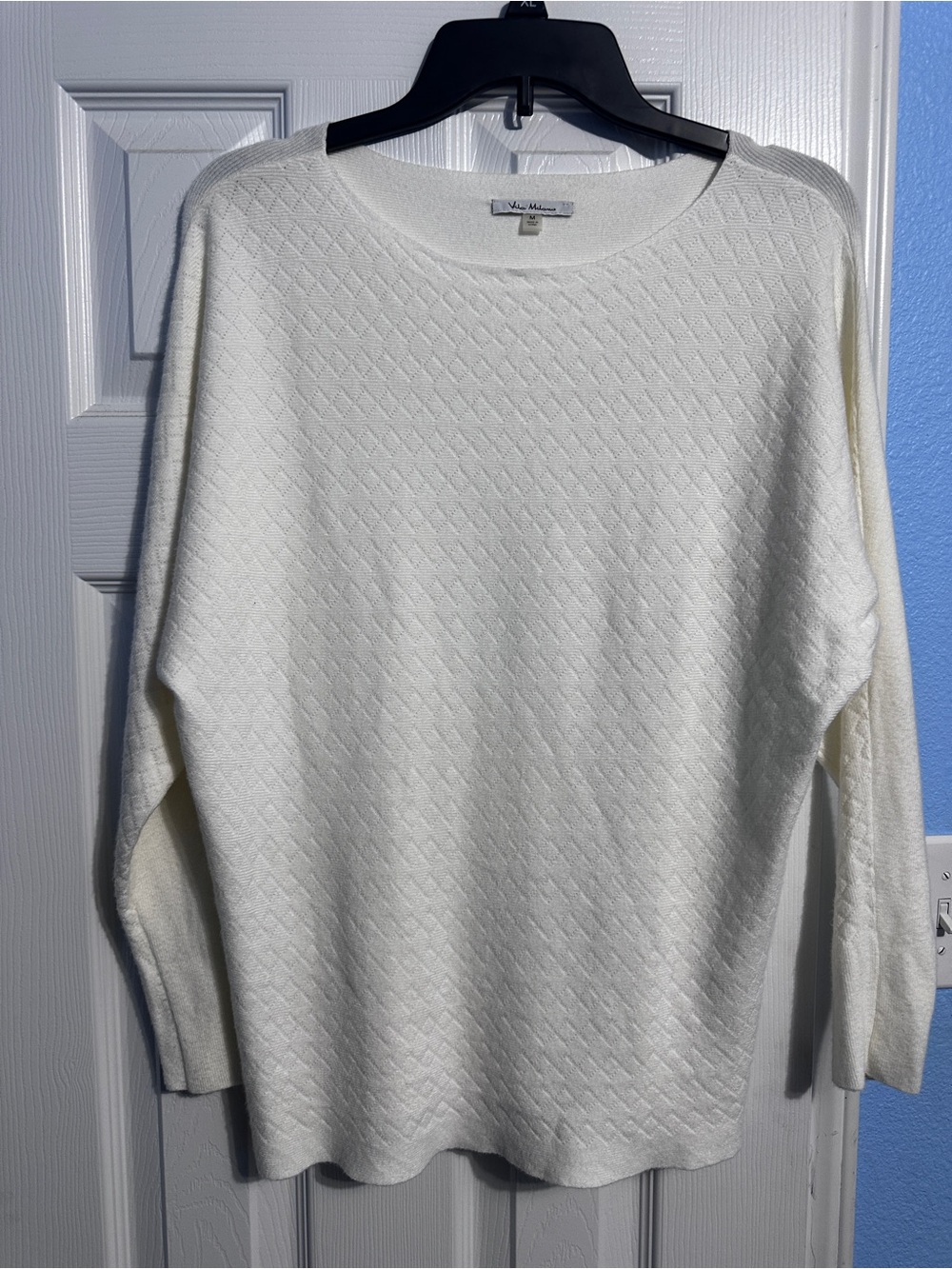 Milano Women's Cream Textured Knit Crewneck Sweater